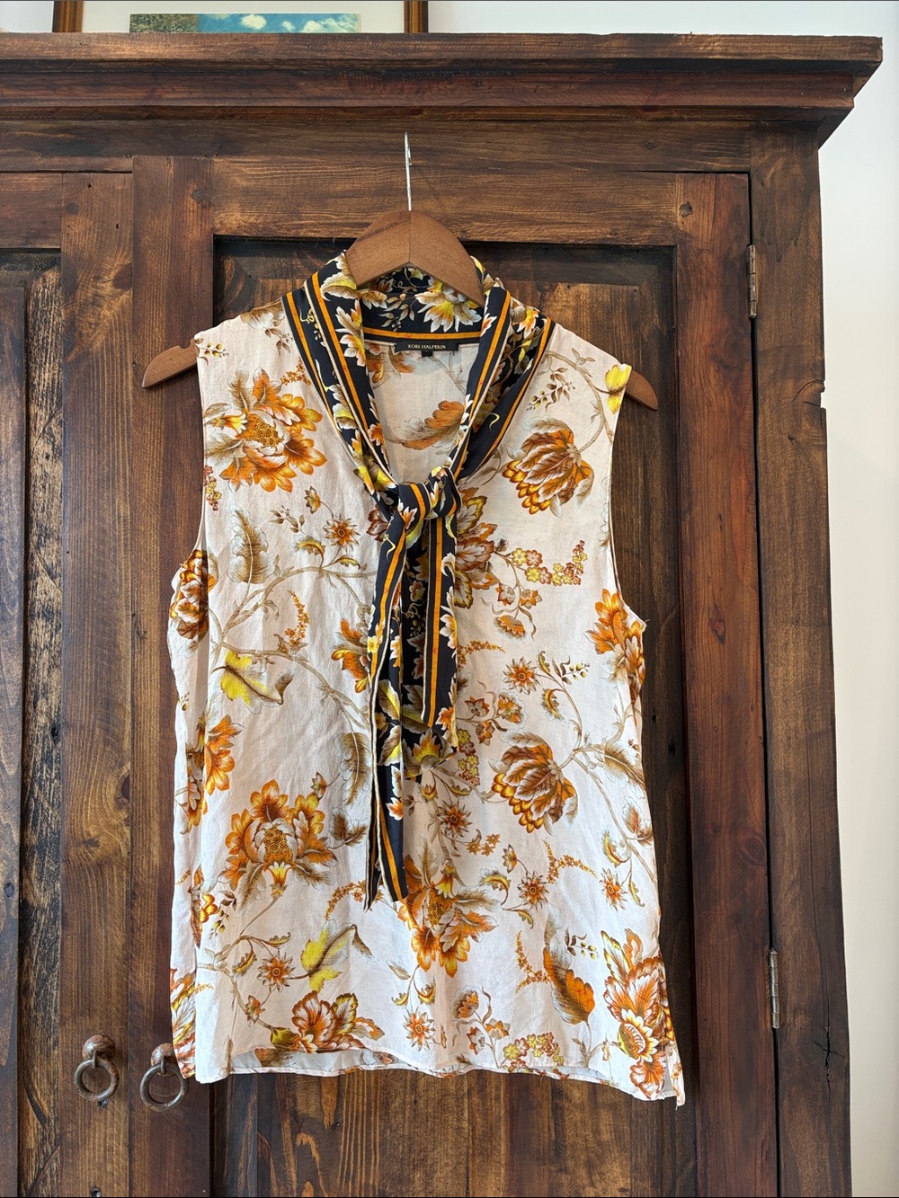 Kobi Halperin Silk Floral Tie-Neck Sleeveless Top